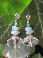 Oorbellen Geraldine bergkristal-amazoniet-swarovski zilver, Ophalen, Nieuw
