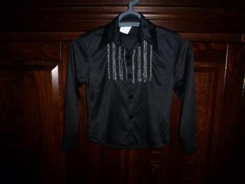 1 mooie zwarte rouches of disco blouse lange mouwen maat 116