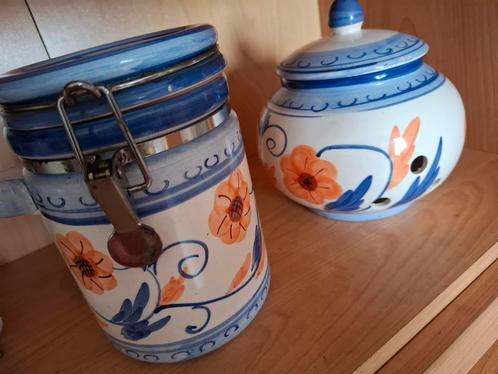 Keramische Potten Set - Handbeschilderd Bloemmotief, Antiek en Kunst, Antiek | Keramiek en Aardewerk, Ophalen of Verzenden