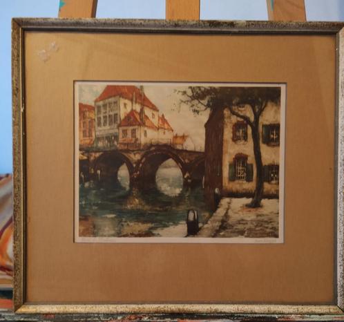 Litho prent stadsgezicht Pont de Malines van Doorn, Antiek en Kunst, Kunst | Etsen en Gravures, Ophalen of Verzenden