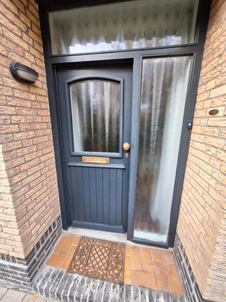 Hardhouten Voordeur met Koperbeslag, Doe-het-zelf en Verbouw, Deuren en Horren, Gebruikt, Buitendeur, 200 tot 215 cm, 80 tot 100 cm