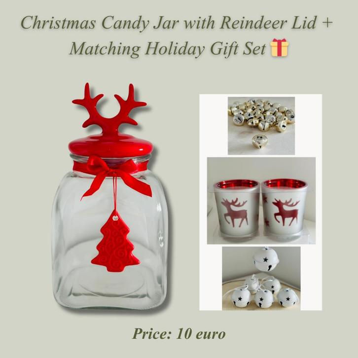 Christmas Candy Jar with Reindeer Lid + GIFT Set, Diversen, Kerst, Ophalen of Verzenden