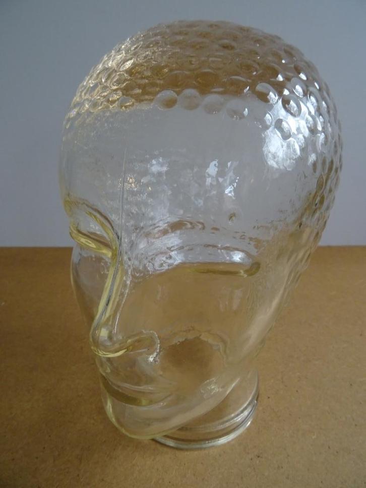 Glazen hoofd koptelefoon helm pruik hoed vintage hoofd glas, Verzamelen, Retro, Huis en Inrichting, Ophalen of Verzenden