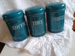 Oude emaille Koffie Thee Suiker bussen - blauw, Ophalen of Verzenden