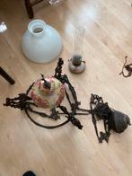 Antieke Olie Hanglamp met Bloemmotieven, Ophalen