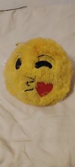 Pluche Emoji Hartjeskus Kussen - ca. 22cm - Geel/Fluff, Ophalen, Zo goed als nieuw