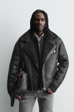 Zwart Leren Biker Jas met bont maat M, Zara, Maat 48/50 (M), Zwart, Ophalen of Verzenden