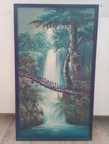 Schilderij, ongesigneerd. Mooi tafereel van een waterval bij beschikbaar voor biedingen