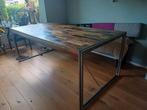 Houten gekleurde tafel met stalen constructie, 2m x 1m ., Huis en Inrichting, Tafels | Eettafels, Ophalen, Gebruikt, 200 cm of meer