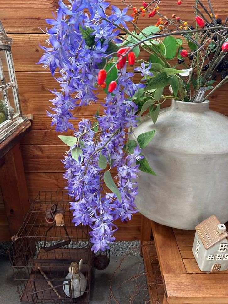 3x Kunstbloemen Wisteria Blauwe Regen Takken, Huis en Inrichting, Woonaccessoires | Kunstplanten en Kunstbloemen, Zo goed als nieuw