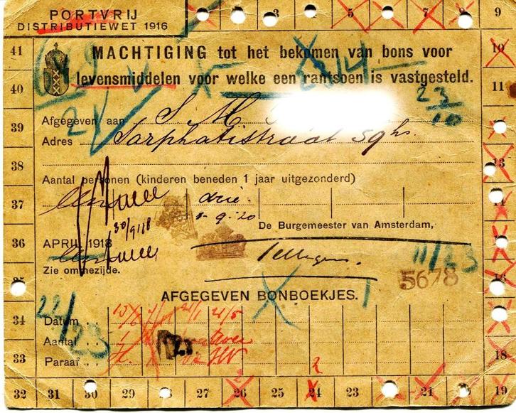 1918 Machtiging tbv Bons voor Levensmiddelen Amsterdam, Antiek en Kunst, Antiek | Overige Antiek, Verzenden