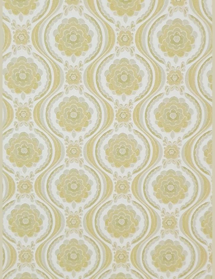 4696 70s geel oud bloemenbehang retro vintage klassiek swiet, Huis en Inrichting, Stoffering | Behang, Geel, 75 m² of meer, Ophalen of Verzenden