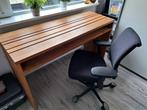 Massief houten bureau met verstelbare bureaustoel, Ophalen, Gebruikt