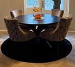Ronde eettafel met stoelen en fluffy mat, Huis en Inrichting, Tafels | Eettafels, 100 tot 150 cm, Glas, Rond, Ophalen of Verzenden