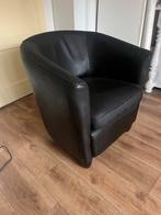 Zwarte leren fauteuil, Huis en Inrichting, Fauteuils, Ophalen, Minder dan 50 cm, Gebruikt, Minder dan 75 cm