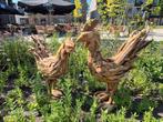 Teakhouten Beelden: Paarden & Kippen - Tuindecoratie, Ophalen, Gebruikt, Hout, Dierenbeeld