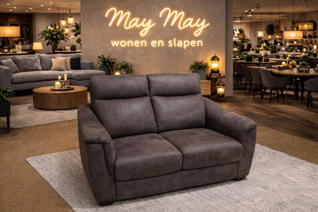 2-Zits Bank 145 Antraciet lederstof Direct leverbaar E-7338