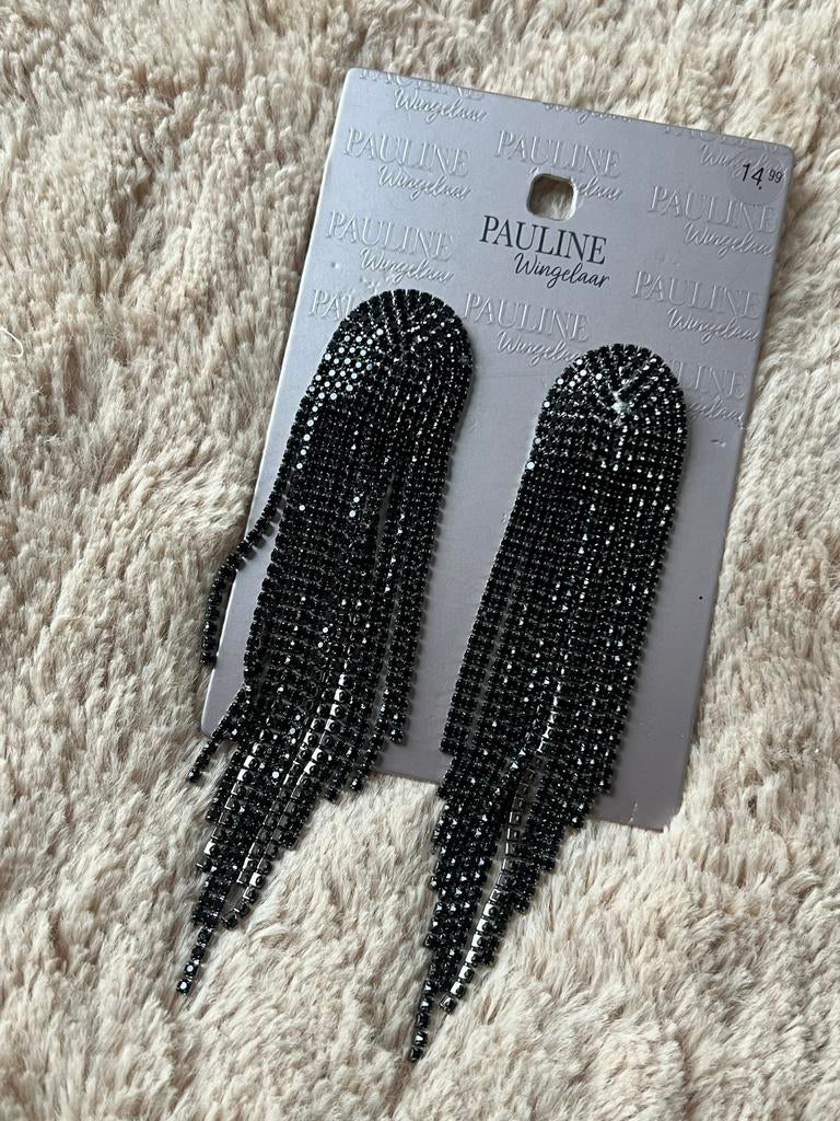 Pauline Wingelaar Oorbellen Zwart Strass nieuw, Sieraden, Tassen en Uiterlijk, Oorbellen, Overige materialen, Hangers, Zwart, Nieuw