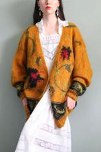 Vintage mohair vest met bloemmotief in oker M L, Maat 38/40 (M), Geel, Ophalen of Verzenden, Zo goed als nieuw