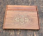 Vintage teakhouten schrijfkist met ingelegd bloemenpatroon, Ophalen of Verzenden