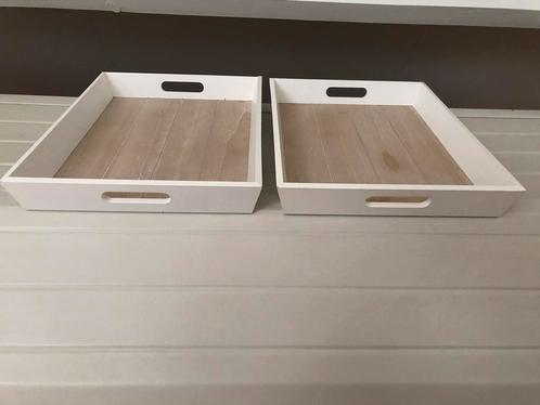 2 x dienbladen dienblad kleur wit met hout 30x40 cm, Huis en Inrichting, Woonaccessoires | Dienbladen, Zo goed als nieuw, Hout