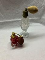 Parfumverstuiver antiek kristal en paarsrode verstuiver, Antiek en Kunst, Verzenden