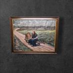 Schilderij Rustende boerin.Gesign., Antiek en Kunst, Kunst | Schilderijen | Klassiek, Ophalen of Verzenden