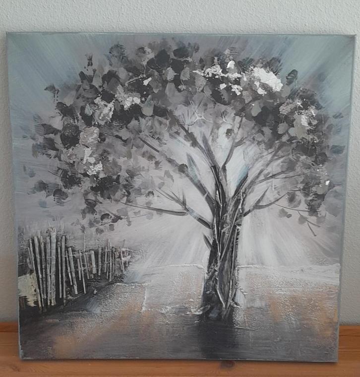 Canvas met boom in winter., Antiek en Kunst, Kunst | Schilderijen | Abstract, Ophalen of Verzenden