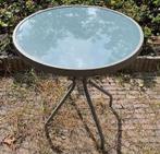 tuintafeltje met glazen blad 61x71cm, Ophalen, Gebruikt, Rond, Aluminium