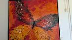 Prachtig warm kleurig vlinder schilderij met rvs lijst., Antiek en Kunst, Kunst | Schilderijen | Abstract, Ophalen