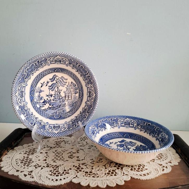 English Ironstone Tableware 'Blue Willow', 2 schaaltjes, Antiek en Kunst, Antiek | Servies los, Ophalen of Verzenden