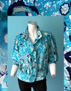 Vintage jaren 80 blouse turkoois/wit maat 44, Maat 42/44 (L), Vintage, Gedragen, Verzenden