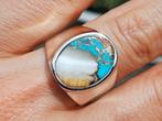 Vanoli 925 zilveren herenring oester  turquoise maat 18,25, Sieraden, Tassen en Uiterlijk, 18 tot 19, Vanoli, Overige kleuren