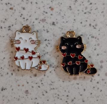 Kat met hartjes slinger bedel "nieuw" beschikbaar voor biedingen