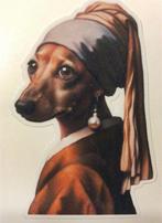 Dachshund Teckel Meisje met de Parel vermeer Sticker, Verzamelen, Verzenden, Nieuw