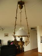 Antieke hang-petroleumlamp contragewicht, roetvanger en lamp, Ophalen of Verzenden