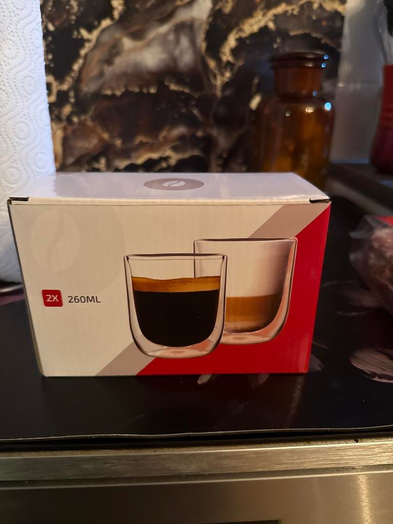 Nieuwe dubbelwandige koffieglazen - set van 2, Overige typen, Nieuw, Ophalen of Verzenden, Glas