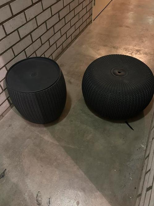Curver Cozy Poef en tafeltje rattan tuin balkon, Tuin en Terras, Overige Tuin en Terras, Zo goed als nieuw, Ophalen