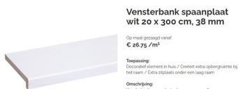 Vensterbank spaanplaat wit 20 cm (B) x 90 cm (L), 38 mm (H) beschikbaar voor biedingen