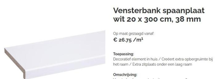 Vensterbank spaanplaat wit 20 cm (B) x 90 cm (L), 38 mm (H), Doe-het-zelf en Verbouw, Plinten en Afwerking, Zo goed als nieuw