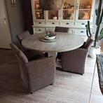 Eetkamerstoelen, luxe set van vier, taupe/bruin, Huis en Inrichting, Ophalen, Zo goed als nieuw, Vier