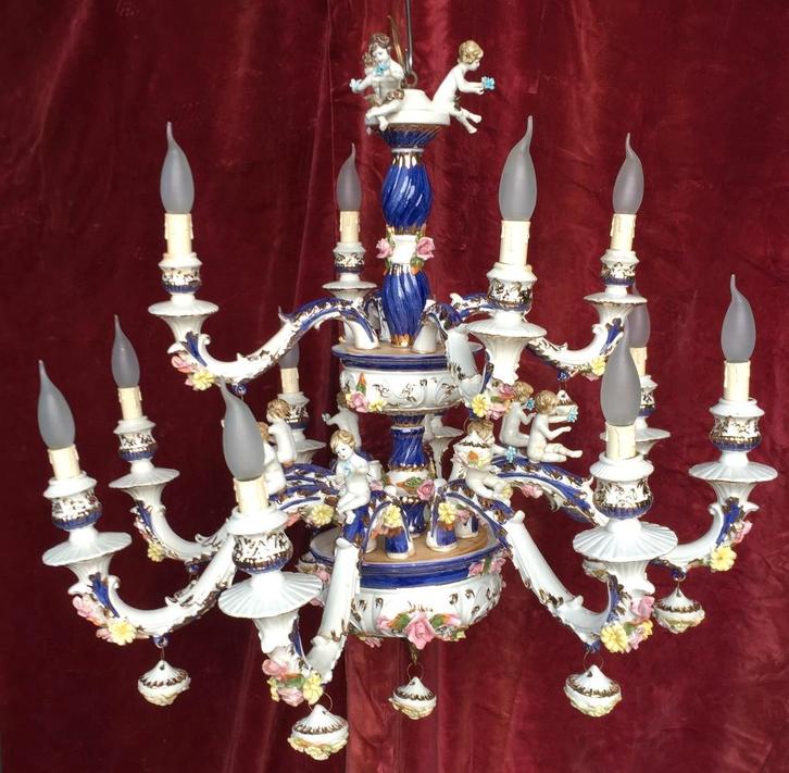 0088 Porseleinen kroonluchter., Huis en Inrichting, Lampen | Kroonluchters, Gebruikt, Overige materialen, Ophalen of Verzenden