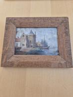 Paneeltje - Hout - Hollande landschap - Gebouw aan het water, Ophalen of Verzenden