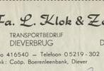 DIEVERBRUG TRANSPORT Fa L. KLOK & Zn 1959, Ophalen of Verzenden, Gebruikt, Overige typen