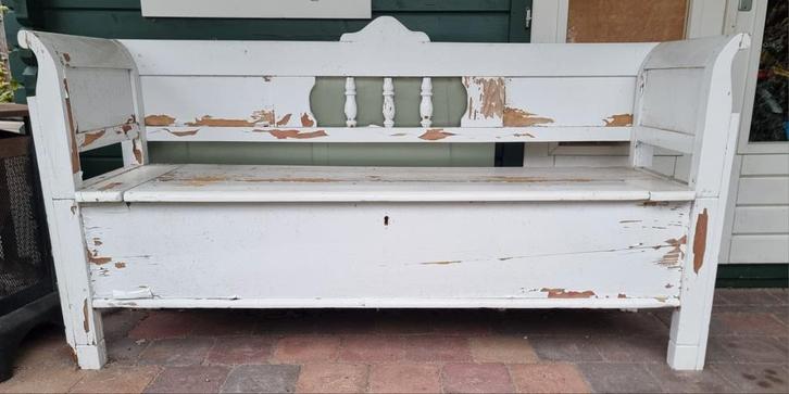 Houten Bank met Klep - Opknapper, Antiek en Kunst, Antiek | Meubels | Stoelen en Banken, Ophalen