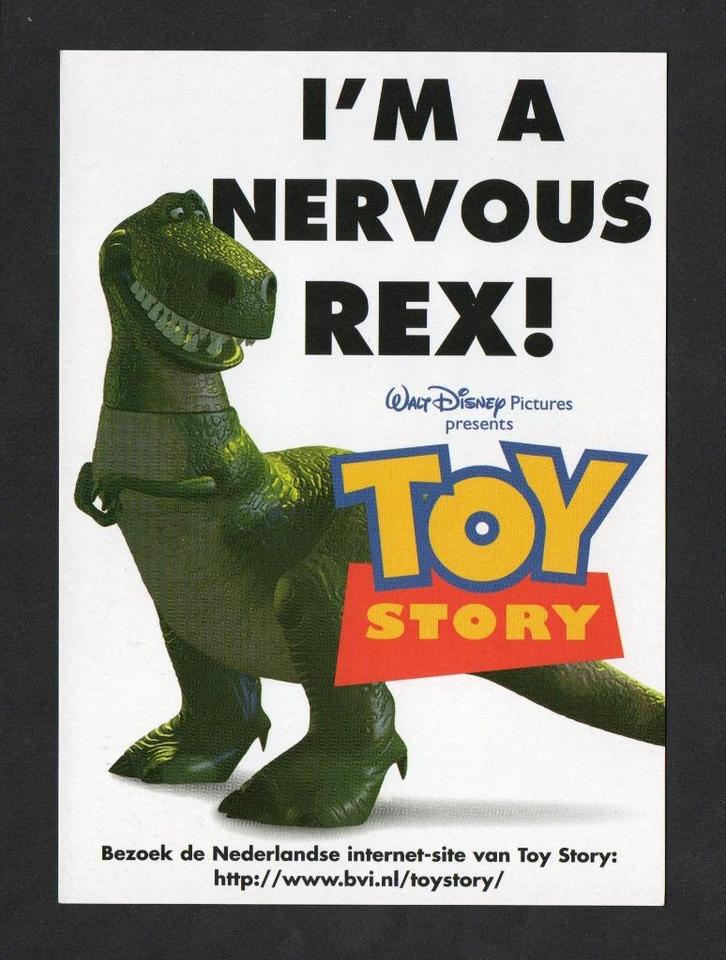 Toy Story Walt Disney Pictures I'm A Nervous Rex!, Verzamelen, Ansichtkaarten | Themakaarten, Ongelopen, 1980 tot heden, Cultuur en Media
