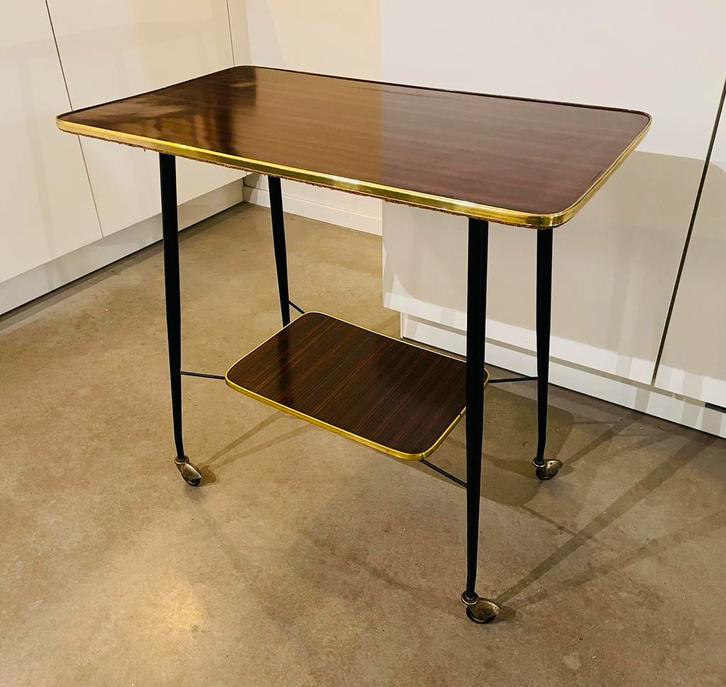 Vintage Hollywood Regency trolley tafeltje serveerwagen bar, Huis en Inrichting, Tafels | Bijzettafels, Zo goed als nieuw, Rechthoekig
