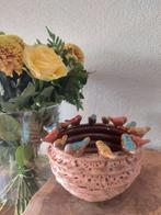 Vogels bloempot keramiek decoratie, Verzenden, Rond, Aardewerk, Minder dan 40 cm