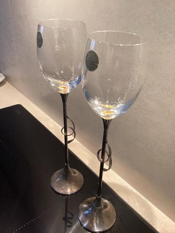 Kristallen wijnglazen op verzilverde voet - 28cm beschikbaar voor biedingen