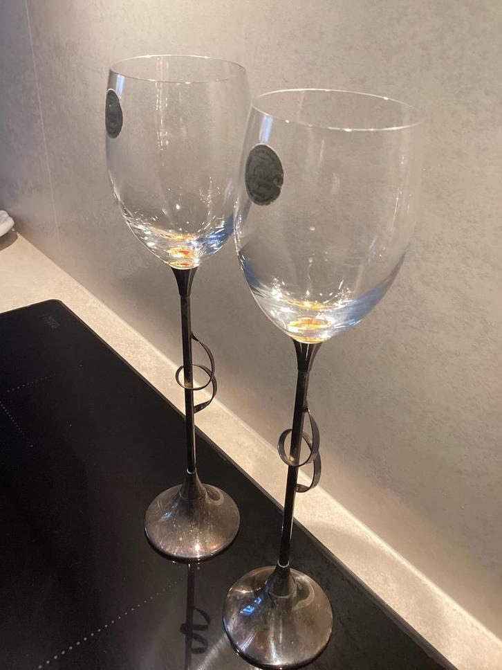 Kristallen wijnglazen op verzilverde voet - 28cm, Antiek en Kunst, Antiek | Glas en Kristal, Ophalen of Verzenden